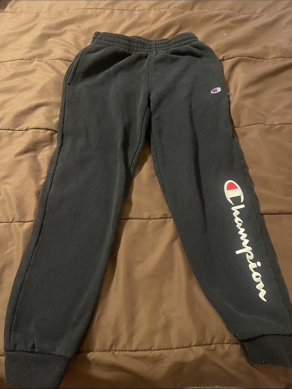 Champion boys, medium Black Kids Logo Jogger Sweatpants with White & Red Accents